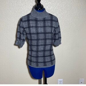 Style & Co. Gray Plaid Short-Sleeve Turtleneck Sweater